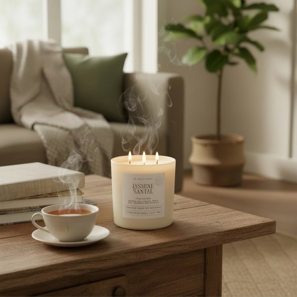 Leoben Co Jasmine Santal Candle 24‎ Oz 3 Wick Vegan Soy Wax Blend Gift